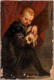 Italian School, 17th Century Style      Child Holding a Dog