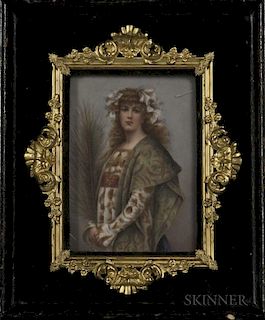 German Porcelain Plaque Depicting a Costumed Woman