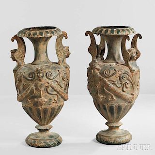Pair of Empire-style Bronze Floor Urns