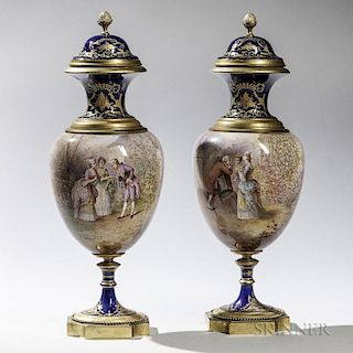 Pair of Continental Sevres-style Vases and Covers