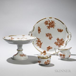 Four Pieces of Herend "Fortuna" Pattern Porcelain Tableware,      Four Pieces of Herend "Fortuna" Pattern Tableware