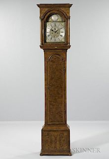 Georgian Burl Walnut Veneer Tall Clock