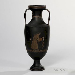 Encaustic Decorated Black Basalt Vase
