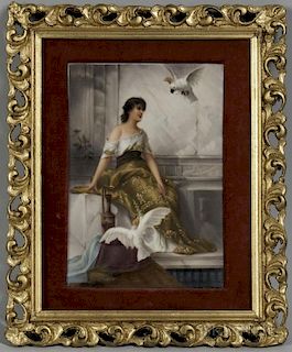 German Porcelain Plaque of a Maiden with Birds