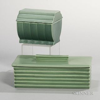 Two Wedgwood Keith Murray Design Matte Green Glazed Boxes
