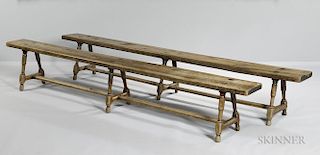 Pair of Continental Baroque-style Walnut Benches