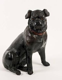 English Carved Wood Polychrome Dog Sculpture