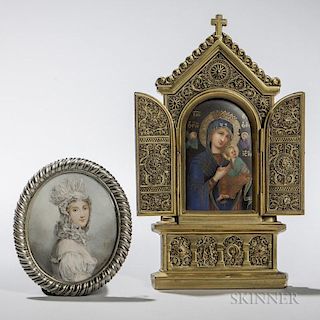 Erhard & Sohne Gilt-bronze Framed Porcelain Icon and a Portrait Miniature