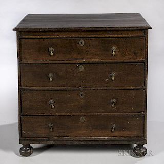 Continental Baroque-style Oak Four Drawer Chest