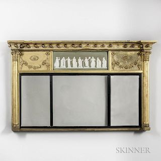 Federal-style Wedgwood-mounted Giltwood Overmantel Mirror
