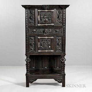 Continental Renaissance Revival Carved Oak Cabinet