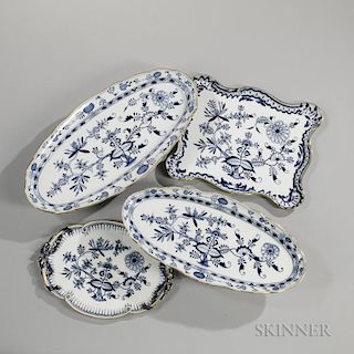 Four Meissen "Blue Onion" Pattern Porcelain Trays