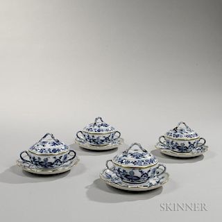 Ten Meissen "Blue Onion" Pattern Porcelain Covered Cups and Saucers