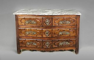 18th C. French Provincial Walnut & Marble Commode