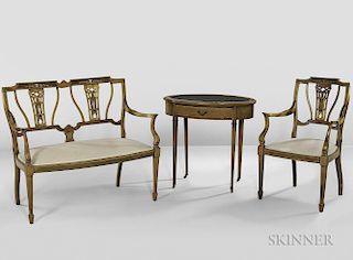 Edwardian-style Inlaid Parlor Suite and Oval Table