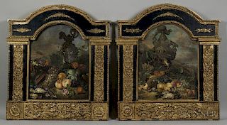Continental School, 19th Century      Pair of Elaborate Still Lifes with Urns in Tabernacle Frames