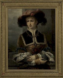 Continental School, 19th Century      Half-length Portrait of Richly Dressed Young Lady