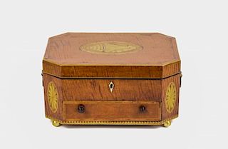 Inlaid Satinwood Sewing Box with Shell Motif