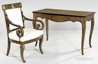 Continental Marquetry Neoclassical-style Desk and Chair