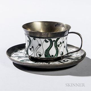 Soviet Russian .916 Silver and Enamel Cup and Saucer