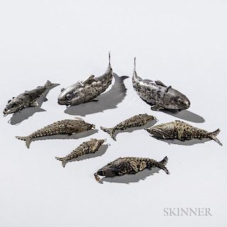 Eight Silver Fish-form Containers