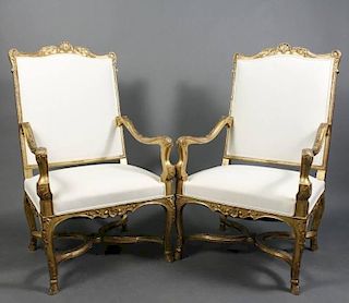 Pair of Regence Style Giltwood Carved Fauteuils