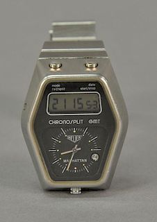 Heuer Chronosplit GMT Manhattan stainless mans wristwatch.
