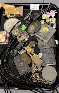 Lot of silver and costume jewelry to include lariats, several plaques, two jewelry boxes, two spurs, silver bars Watergate Al