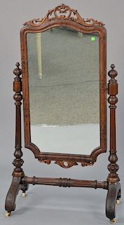 Mahogany cheval mirror. ht. 56in., wd. 29in.