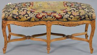 Louis XV style bench with needlepoint and petit point upholstered top (slight separation in center) ht. 20in., top: 38" x 18"