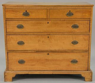 Tiger maple Chippendale two over three drawer chest (restored). ht. 39in., wd. 43in., dp. 19in.