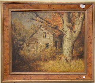 Two piece lot to include Gunter H. Korus, oil on canvas, Abandoned House fall landscape, signed lower left: