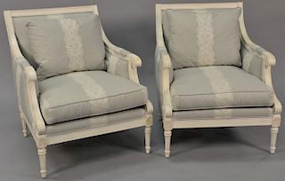 Pair of Ethan Allen Louis XVI style upholstered armchairs.