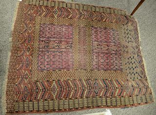 Two Oriental throw rugs including Bokhara Oriental throw rug (4'4" x 4'10") and Caucasian throw rug (3'6" x 6'4"). Provenance