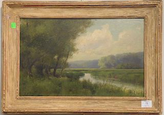 Horace P. Giles (1850-1930), oil on artist board, Spring Marsh Landscape, signed lower left: H.P. Giles, having Horace P. Gil
