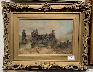 Oil on canvas, Spanish-American War, Battle on the Field, dated on stretcher April 6th, 1899, unsigned, 8 1/4" x 12". Provena
