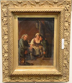 19th Century oil on tin, Dutch interior scene with three people, 8" x 6". Provenance: Estate of Arthur C. Pinto, MD