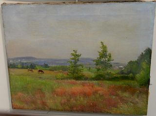 Ozias Dodge (1868-1925), oil on canvas, Rutland Massachusetts Landscape, signed lower right: Ozias Dodge, having paper label 