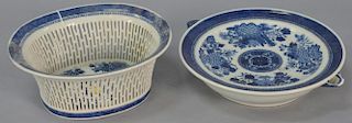 Two piece lot with Nanking warming plate, ht. 2 1/4in., dia. 9 3/4in. and Nanking reticulated basket (old small repair), ht. 