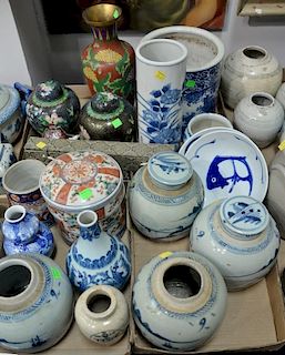 Five box lots to include vases, five blue and white ginger jars, Chinese planter, vases, and four cloisonne pieces. Provenanc