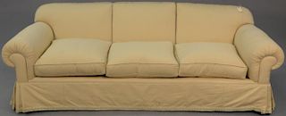 Custom upholstered sofa having three down filled cushions. lg. 89in. Provenance: From an apartment on Park Avenue, New York.