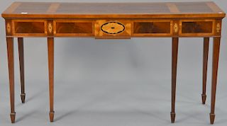 Hekman mahogany inlaid server with inlaid panel top and front. ht. 32in., top: 20" x 60"