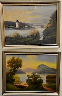 Set of four 19th century primitive oil on canvas landscapes, relined, all unsigned. 17 3/4" x 24" Provenance: Estate of Arthu