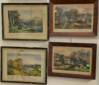 Group of eight Currier colored lithographs in period frames (including a grain painted) including large lithograph of Woman w