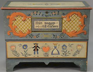 Lift top blanket chest with drawer on cut out bracket base, late 18th to early 19th century (repainted). ht. 33in., wd. 44in.