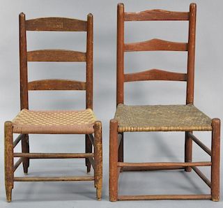 Two primitive ladderback side chairs. ht. 30 1/2in., seat ht. 13in., and ht. 29in., seat ht. 13in. Provenance: Estate of Arth