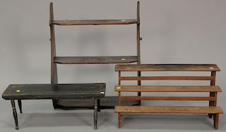 Three piece lot including bench, shelf, and stand. ht. 29in., lg. 23in. Provenance: Estate of Arthur C. Pinto, MD