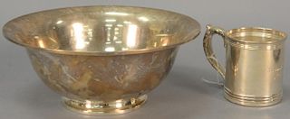 Sterling silver bowl (dia. 9 1/4in.) and mug. 15.8 troy ounces