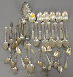 Sterling silver flatware lot with spoon, forks, and server. 33.19 troy ounces
