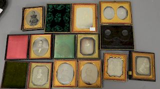 Eleven piece lot with ten daguerreotypes in eight cases, plus one ambrotype. 3 1/4" x 2 3/4" to 4 1/4" x 3 1/4"